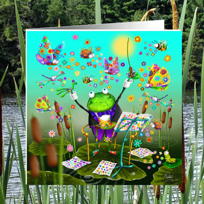 Don't you just love our warm happy frog in the bull rushes.